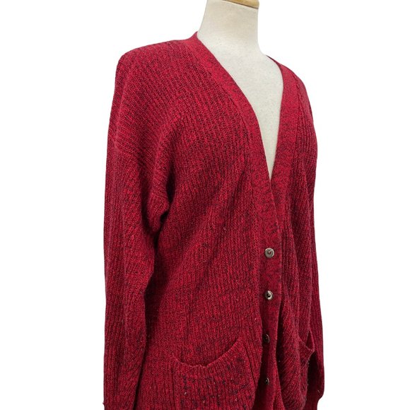 Hunters Run Women's Red Oversized Long Sleeve Cardigan Button V Neck Sweater S - Picture 3 of 6